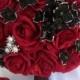 2 pieces Wedding Bridal Bride Bouquet Groom Boutonniere Gem Jewelry Jewel RED BLACK "Lily of Angeles" REBK07