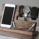 Night Stand Oak Wood Valet iPhone Galaxy Charging Stand Nightstand Dock Graduation Father's Day Birthday For Him Fitbit Jawbone cell