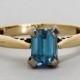 18K Gold Emerald Cut Blue Topaz Solitaire Engagement Ring