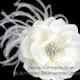 Feather Hair Flower, Wedding Fascinator, Bridal Hair Accessory - Ivory Natalia Rose Flower Feather Hair Clip
