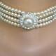 Pearl Choker, Wedding Pearl Necklace, Bridal Jewelry, Statement Necklace, Great Gatsby Jewelry, Rhinestone Choker, Art Deco, Downton Abbey
