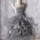 2016 Silver Sequin Junior Bridesmaid Dress, Charcoal Grey Ruffle Hard Mesh Flower Girl Dress, Spaghetti Straps Puffy Dress (HK210)