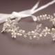 Freshwater Pearl& Crystal Hair Vine, Wedding Floral Headband, Bridal Headpiece, Wedding halo, Rhinestone Feadband, Ribbon, Silver