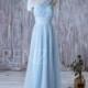 2016 Light Blue Bridesmaid Dress Long, Chiffon Maxi Dress, Ice Blue Asymmetric Neck Wedding Dress, Backless Prom Dress Floor Length (H170)