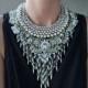 Statement Necklace - Handcrafted: Harlem. Silver and Bronze crystal layered stacked rhinestone ethnic bohemian necklace