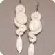 Rustic bridal earrings ivory white pearls. Bohemian wedding earrings long soutache embroidered. Statement dangle stud earrings, unique gift.