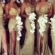 Sexy Unique Mismatched Gold Seuin Side Split Sparkly Women Long Wedding Party Dresses For Bridesmaids, WG86