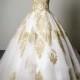 Cheap Popular Classic Sweetheart Gold Lace White Tulle Wedding Party Dresses, WD0071