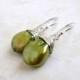 Mega SALE Green Coin Pearl Wire Wrapped Sterling Dangle Earrings GE5