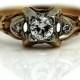 Vintage Engagement Ring Art Deco Promise Ring .29ctw Diamond Ring 14k Two Tone Gold Solitaire Ring Dainty Ring Estate Ring Size 6!