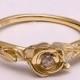 Rose Engagement Ring No.2 - 14K Gold and Raw Diamond engagement ring, unique engagement ring, leaf ring, flower ring, rough diamond ring