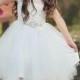 Stunning Flower girl dress,Off White lace flower girl dress, Tulle dress, Easter dress, toddler flower girl dress,