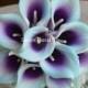 10 Light Aqua Blue Purple Picasso Calla Lilies Real Touch Flowers For Silk Wedding Bouquets, Centerpieces, Wedding Decorations