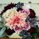 Silk Plum Blush Fall Winter Wedding Bouquet - Dahlia Pink Plum and Blush Rose - Silk Bouquet