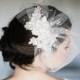Tulle Birdcage Veil with Crystals, Blusher Veil with Crystals and Rhinestone Lace, Lace and Crystal Veil in White or Ivory