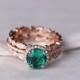 Round Emerald Diamond, Halo Engagement Ring, Rose Gold Art Deco, Wedding set,  Emerald Wedding set, Diamond, Rose Gold, Halo Diamond