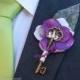 Purple Key Themed Boutonniere - Metal, Victorian Inspired, Wedding, Groom, Groomsmen, Prom, Corsage