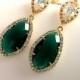 Emerald Earrings, Gold earrings, CZ Earrings,Wedding Jewelry, Bridesmaid Gift, Bridal, Drop, Dangle, Stud Earrings, Christmas Gift