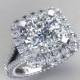 Platinum Diamond Eternity Engagement Ring 9mm Center Cushion Cut Forever Brilliant Moissanite and 2.36cttw Round Genuine Diamonds ring