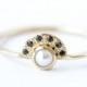 Pearl Engagement Ring with Black Diamonds Crown - 18k Solid Gold