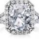 White Sapphire Halo Engagement Ring Split Shank Cushion Cut 11X9mm Genuine Diamonds 18kt White Gold Engagement Ring Pristine Custom Rings