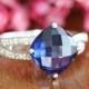 Cushion Sapphire Engagement Ring 925 Silver Diamond Wedding Band September Birth Stone Gemstone Anniversary Ring, Size 6.5 (Resizable)