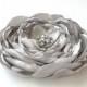 Silver Flower Hair Clip.Gray Flower Brooch.Pin.Silver Grey Hair Accessory.Corsage.Light Gray.Grey.Light Grey.Silver.Silver Gray.satin flower