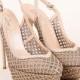 Nude And Silvery Gold Cage Mesh And Leather Slingback Pumps