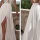 Ivory Lace Beach Front Slit SeeCap Sleeves Wedding Gowns 