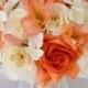 17 Piece Package Wedding Bridal Bride Maid Of Honor Bridesmaid Bouquet Boutonniere Corsage Silk Flower CORAL ORANGE "Lily of Angeles" IVOR05