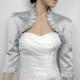 Silver 3/4 sleeve satin wedding bolero jacket shrug