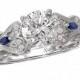 14KT White Gold Diamond and Sapphire Engagement Ring Setting Semi-Mount