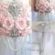 BROOCH BOUQUET light pink, princess, glamour, silver crystal handle, blush pink cascading pearl