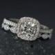 Forever Brilliant Moissanite Engagement Ring - Halo Diamond Setting - Leaf Milgrain Wedding Band