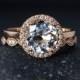 Rose Gold Aquamarine Ring - Milgrain Leaf Band - Non-Diamond Engagement Rings, Conflict Free