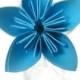 Bright Blue Kusudama Origami Paper Flower with Green Wire Stem
