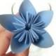 Bright Blue Color Kusudama Origami Paper Flower with Stem
