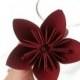 Bold Blood Red Color Kusudama Origami Paper Flower with Stem