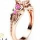 14K Rose Gold Morganite Engagement Ring Heart Shaped Ring Peach Pink Morganite Engagement Ring with Pink Sapphires