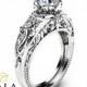 Moissanite Vintage Engagement Ring Forever One Moissanite Ring 14K White Gold Vintage Engagement Ring