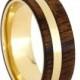 ON SALE Koa Wood Ring with Yellow Gold Pinstripe and Sleeve, Yellow Gold Wedding Band, Wood Wedding Band, Ring for Men or Women