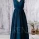 2016 Ink Blue Bridesmaid Dress Long, V Neck Chiffon Wedding Dress with Beading, Open Back Prom Dress, Evening Dress Floor Length (G187)