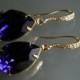 Dark Violet Crystal Earrings Vermeil Gold CZ Purple Earrings Swarovski Purple Velvet Rhinestone Wedding Violet Gold Teardrop Dangle Earrings