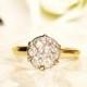 Antique Engagement Ring 0.35ctw Old Mine Cut Diamond Ring 14K Two Tone Gold Floral Daisy Diamond Cluster Wedding Ring Size 6