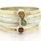 Citrine ring, stacking ring with gold & silver hammered bands