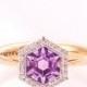 Art Deco Engagement Ring, Unique engagement ring,Statement ring, Two tone Ring, Amethyst Diamond Ring, Hexagon  ring, Halo ring, R018