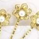 Pearl Gold Flower Wedding Hair Pins, Bridal Bobby Pins Set of 3, Jeweled Hair Ornament, Bridesmaids Hair Pins Flower Girl Gift