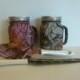 Wedding mason jar mugs and serving set for rustic wedding processed in pink and tan Vista camo.