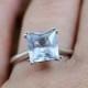 White Sapphire Engagement Ring Solitaire Square Princess 3.8ct 9mm 14k 18k White Yellow Rose Gold-Platinum-Custom-Wedding-Anniversary-10k