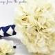 Wedding Bouquet Cream Silk Hydrangea Groom's Boutonniere Navy Ivory Silk Flower Bridal Bouquet - Ivory Silk Flower Hydrangea